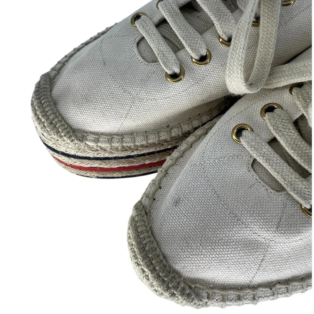 Gucci Cream Canvas Platform Espadrille Sneakers with Red and Green Stripes